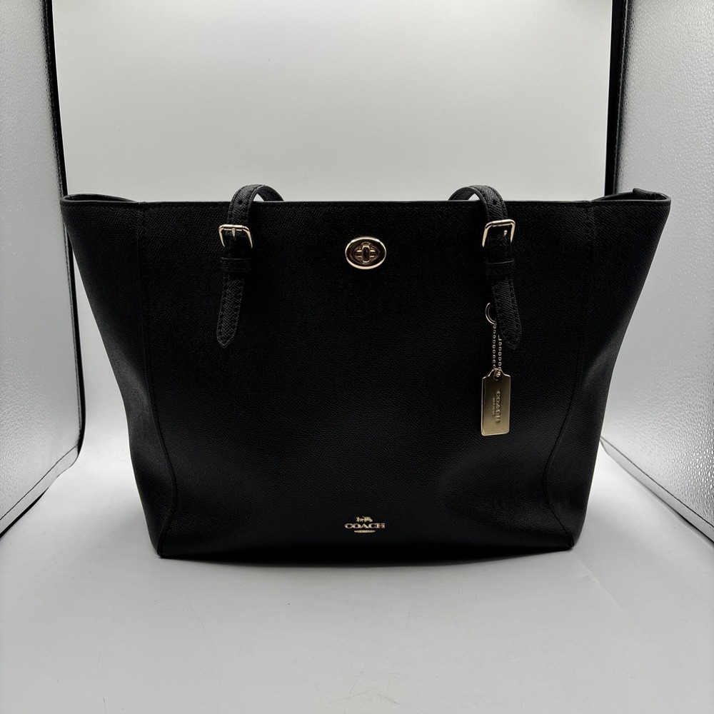 Coach Black Crossgrain Leather Turnlock Multi Function Tote Bag Purse 29086 READ